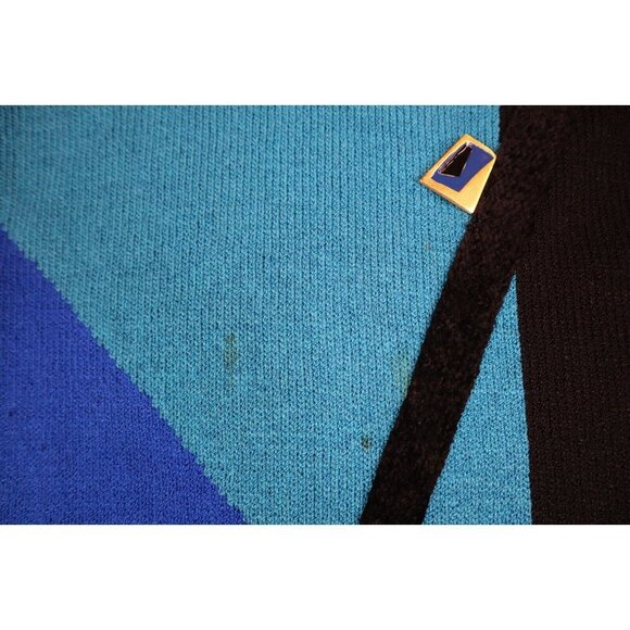 ANNE CRIMMINS FOR UMI COLLECTIONS - VINTAGE WOMEN'S BLUE PRINT SWEATER DRESS - L - Picture 8 of 11